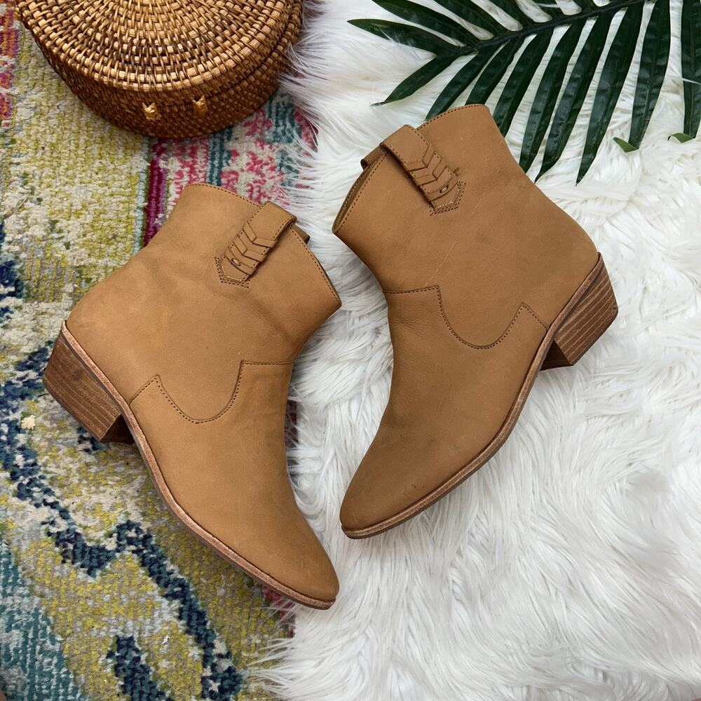 Jack Rogers Tan Brown Low Block Heeled Ankle Boots Booties 9